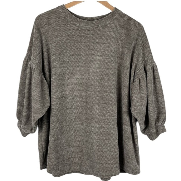 Dress Up Oversized Grey Taupe Chenille Top with Puffed Sleeves Size XL - 2X ? - Picture 1 of 8